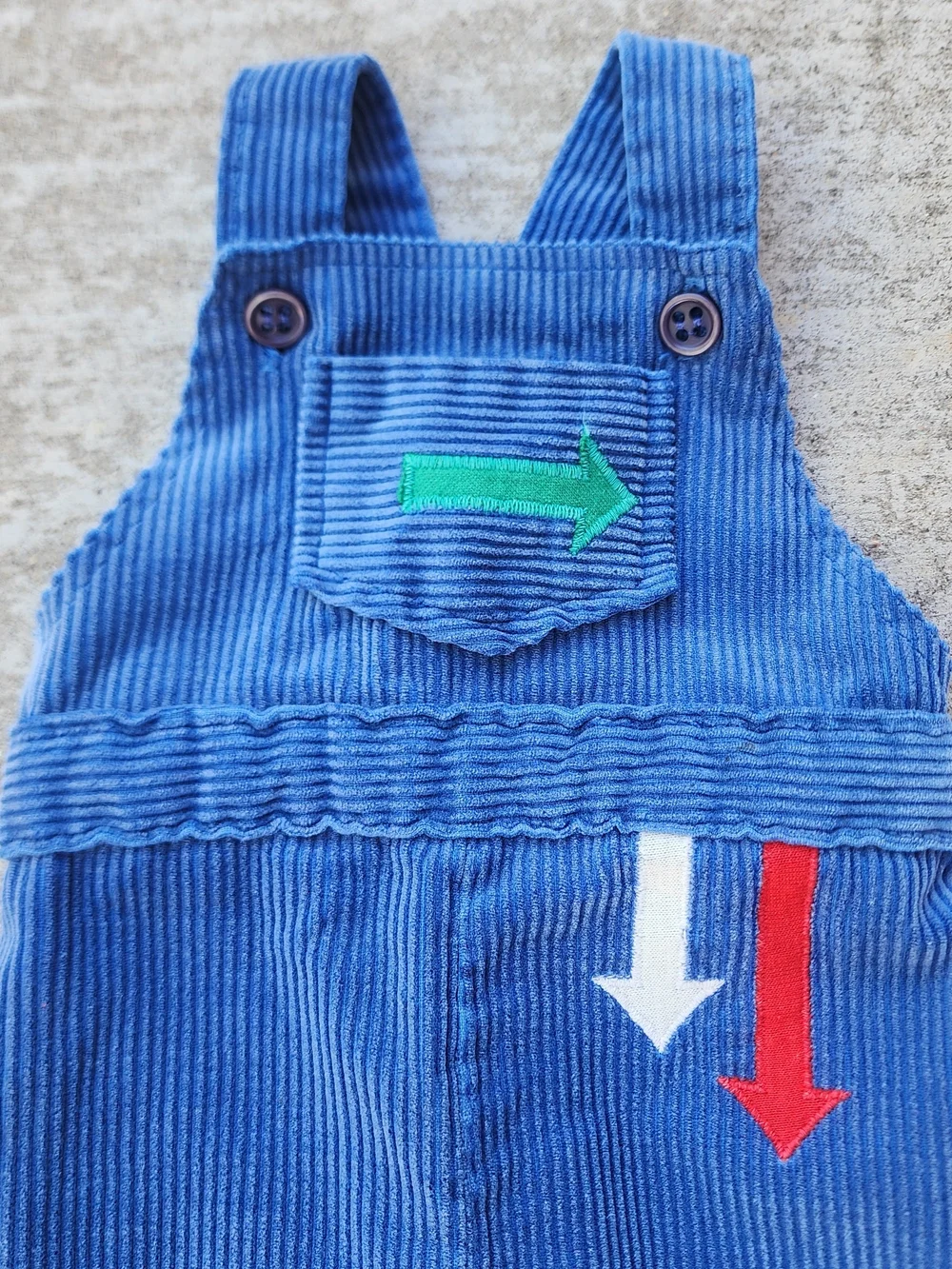 Vintage Health-tex Blue Corduroy Kids Overalls Arrow Appliqués Embroidery, 12M‎